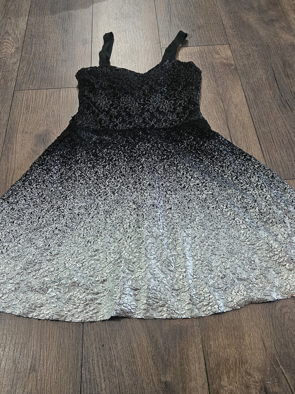 Black to Silver Ombre Lace Fit & Flare Dress